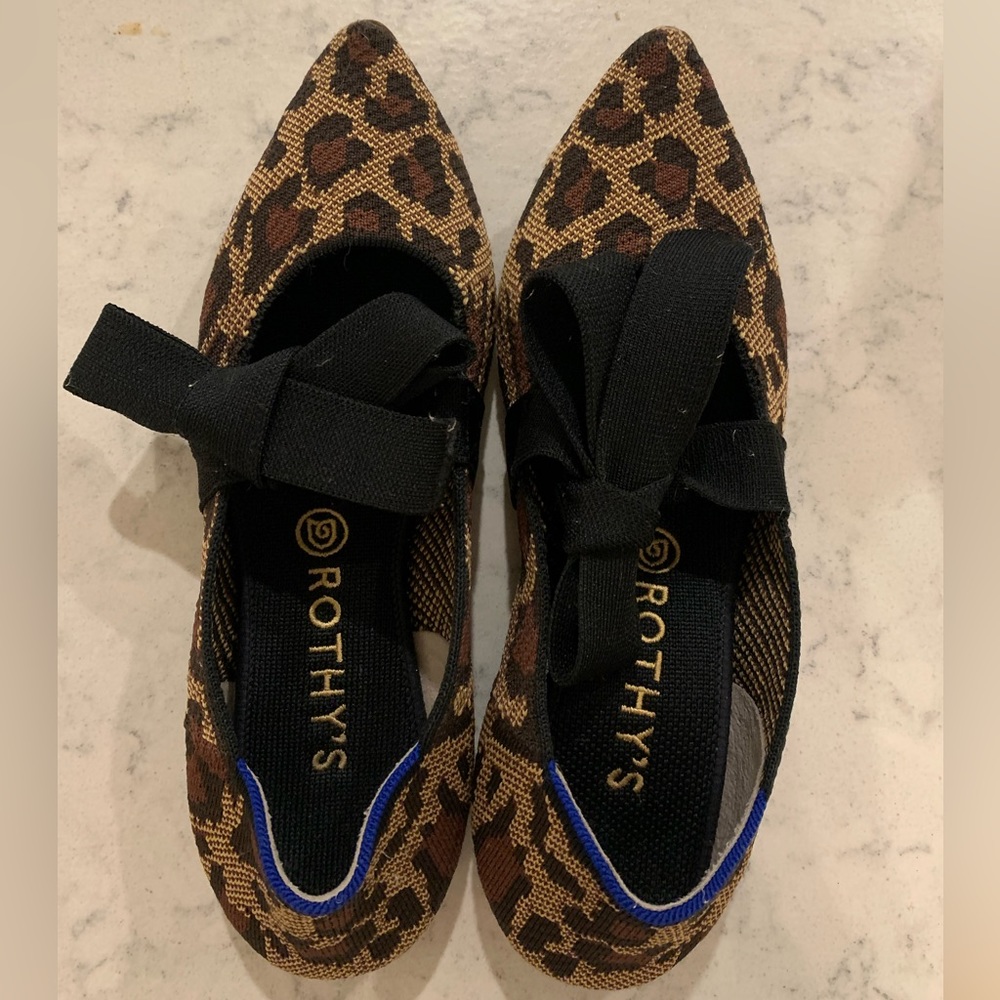 Rothy's Wildcat Mary Jane Womens Shoes Size 10 Brown Bow Pointed Toe Flats